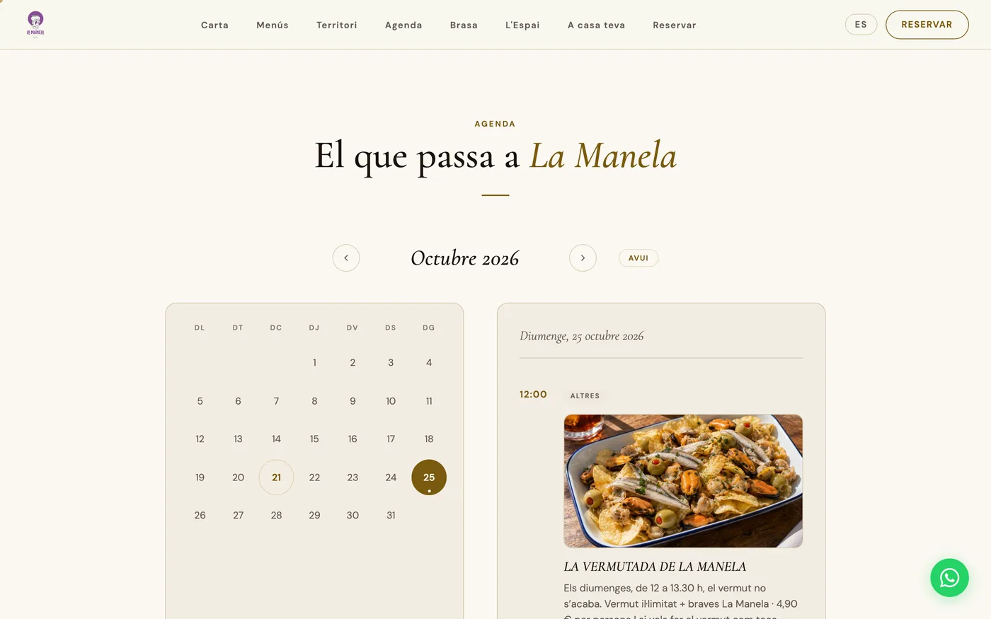 Calendario de octubre con el próximo evento destacado.