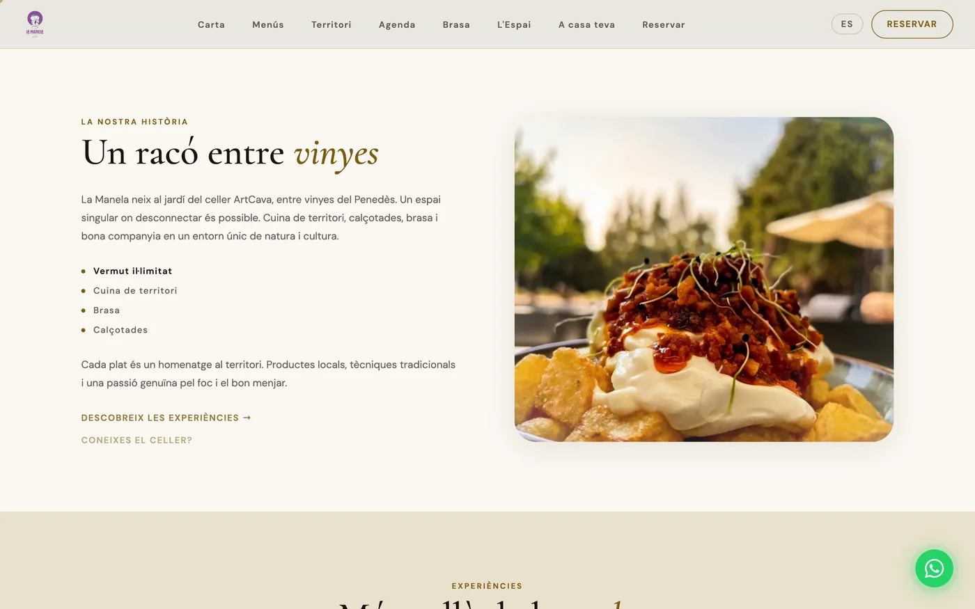 Historia del restaurante junto a la foto de un plato.