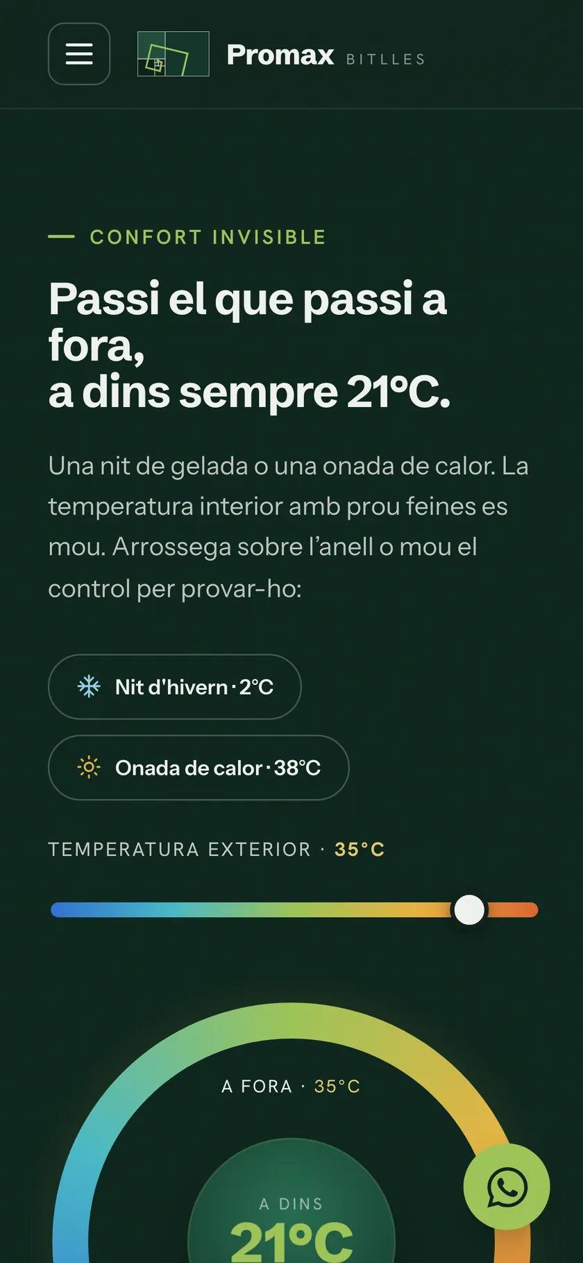 Vista móvil del termostato interactivo.