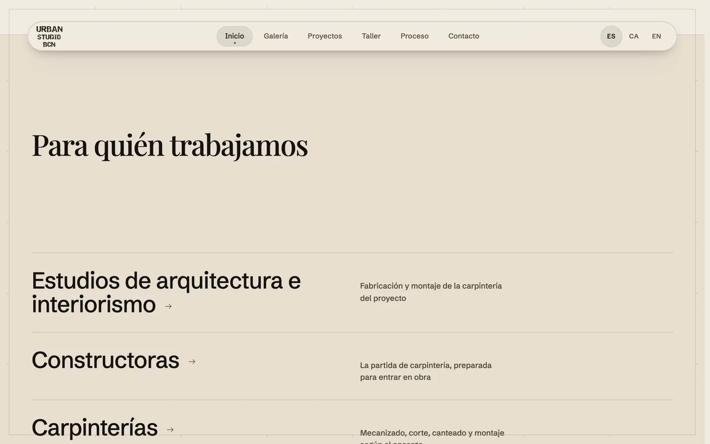 Lista de clientes: estudios de arquitectura e interiorismo, constructoras y carpinterías.