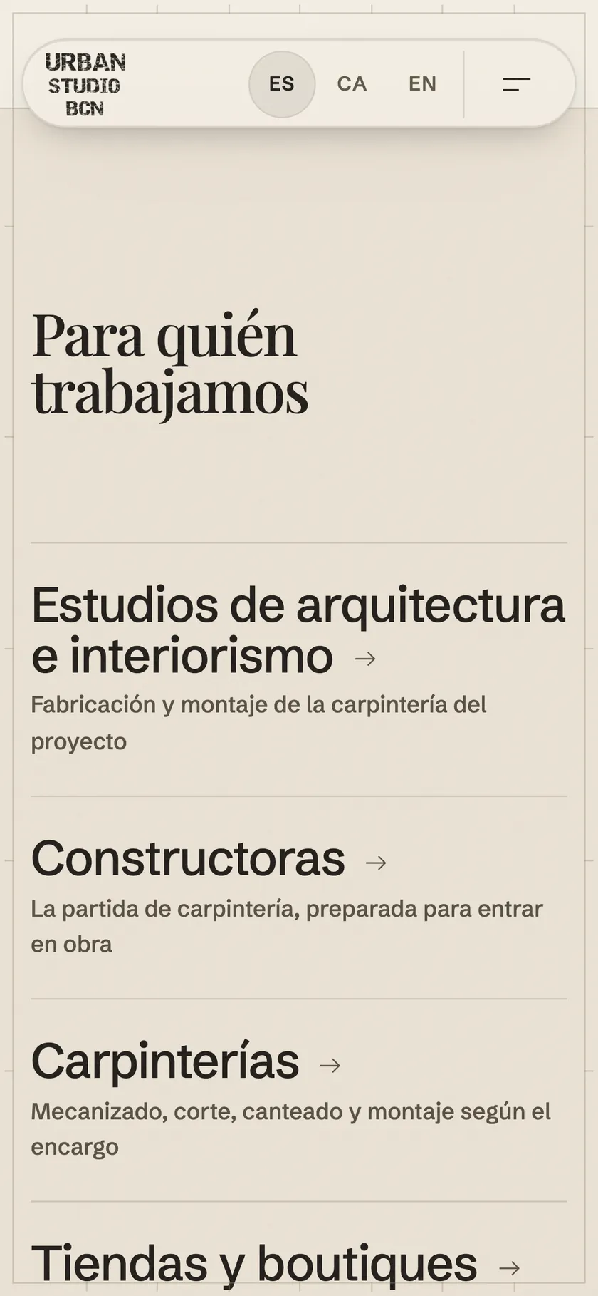 Vista móvil de la lista de clientes.