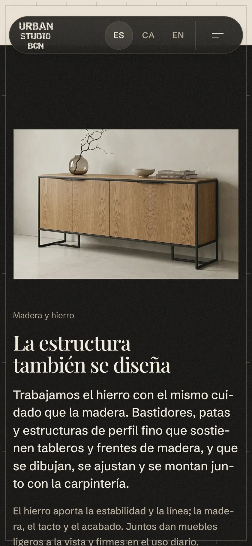 Vista móvil de la sección de madera y hierro.